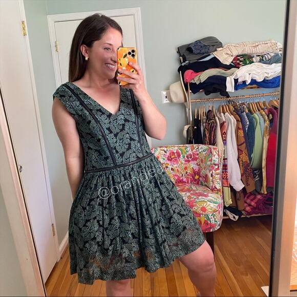 ALEXIS Green Black Floral Tulle Skirt Mini Dress Medium - Picture 8 of 15